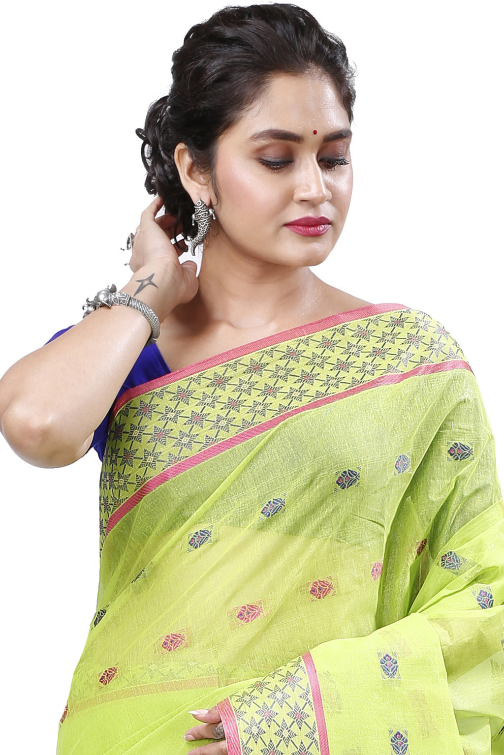 Olive Green Pure Cotton Reese Tant Saree (970)